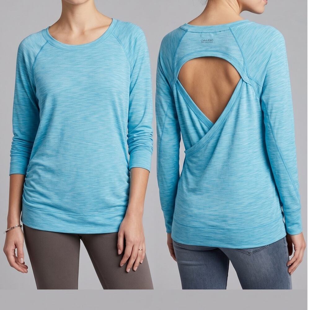 Calvin Klein Performance Quick Dry Small Light Blue Long Sleeve Cutout Open Back